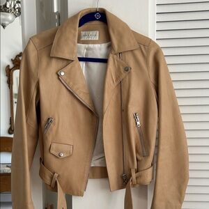 Sandro Tan Leather Biker Jacket